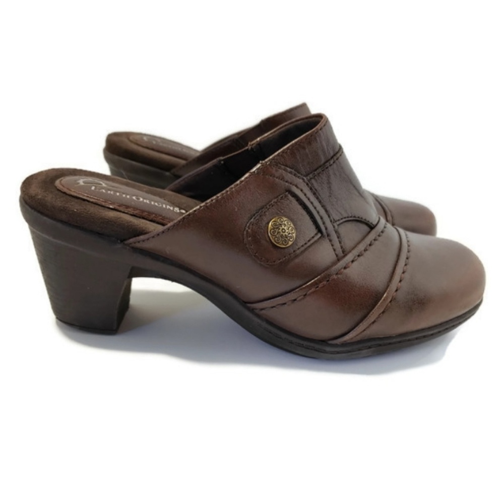 Earth Origins brown leather upper Kira mules clogs